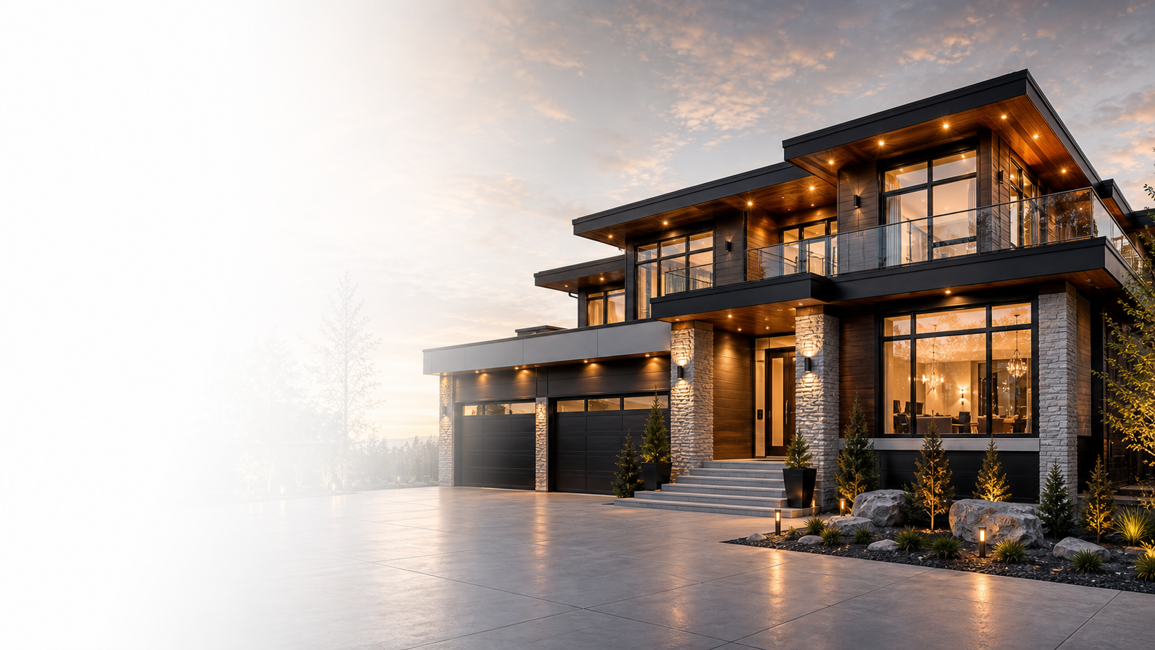 Luxury custom home at dusk